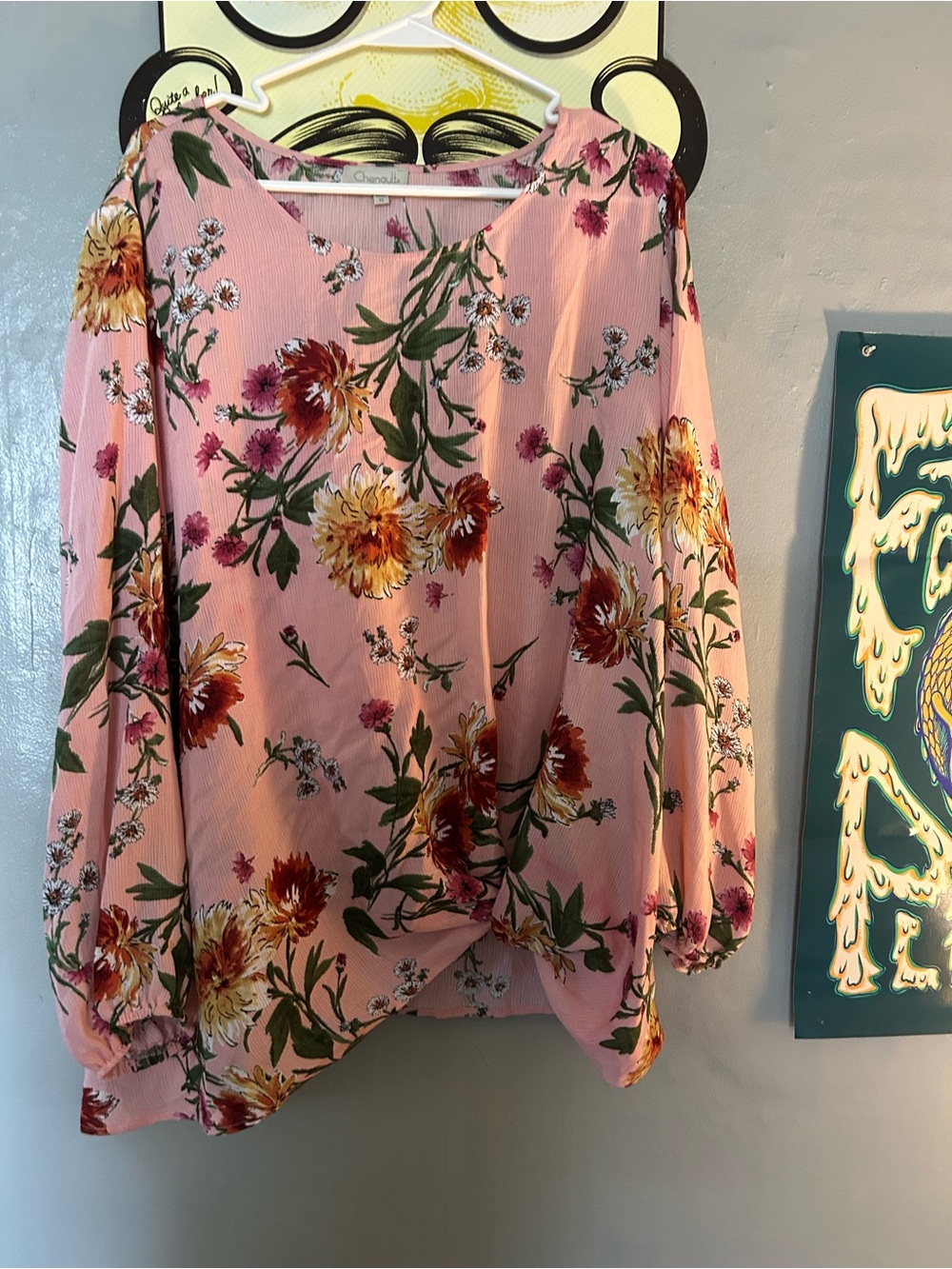 Chenault Pink Floral Peasant Blouse